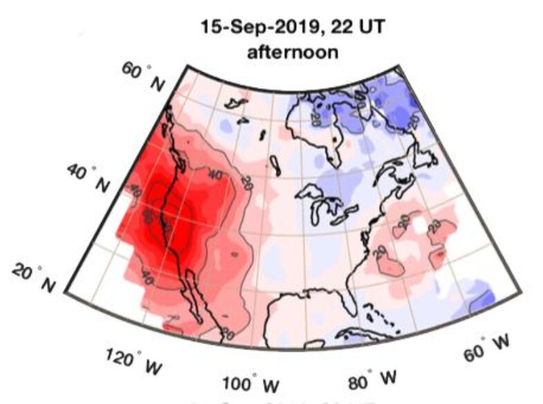 Ionospheric anomalies observed on Sept. 15, 2019 over North America