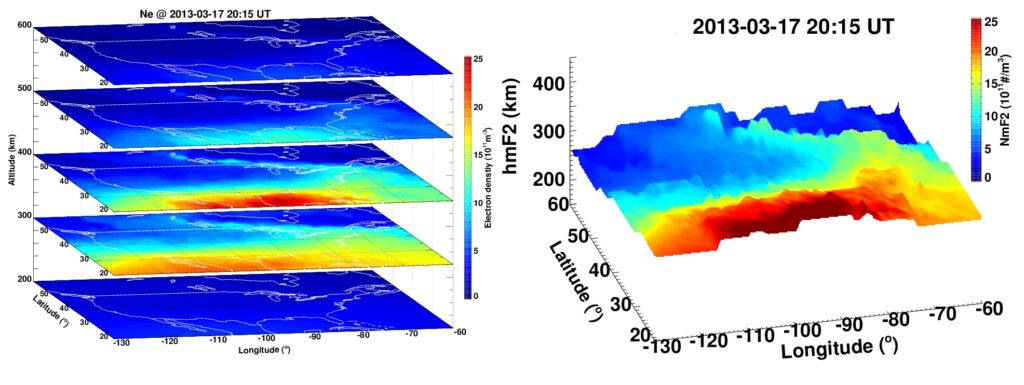3D distribution of ionospheric electron density as reconstructed by TIDAS data assimilation