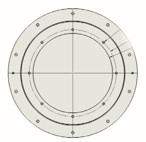 Round blueprint of a plate with holes around the edges