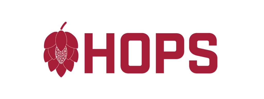 "HOPS" next to a logo image that looks like the radome inside a beer hop